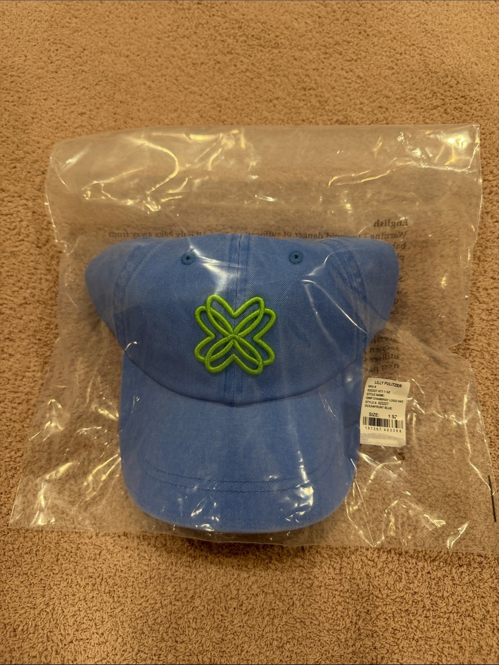 NWT! Lilly Pulitzer Blue Baseball Cap with Neon Green Embroidered Logo - Picture 5 of 5